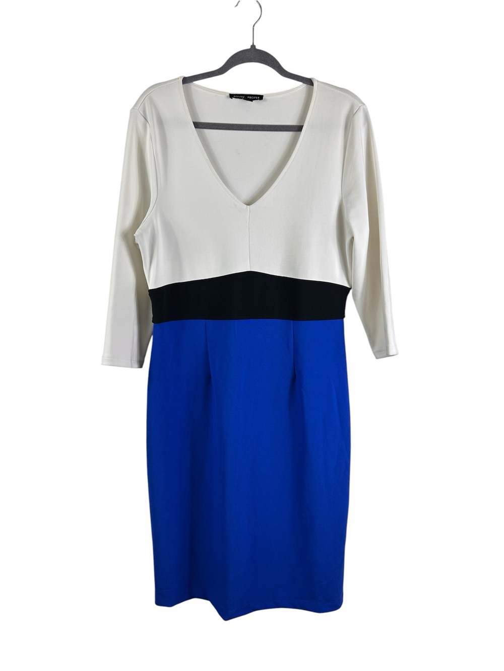 Boston Proper colorblock womens dress in Blue/White/Black